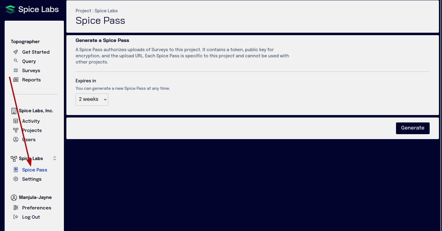 Project navigation with Spice Pass selected