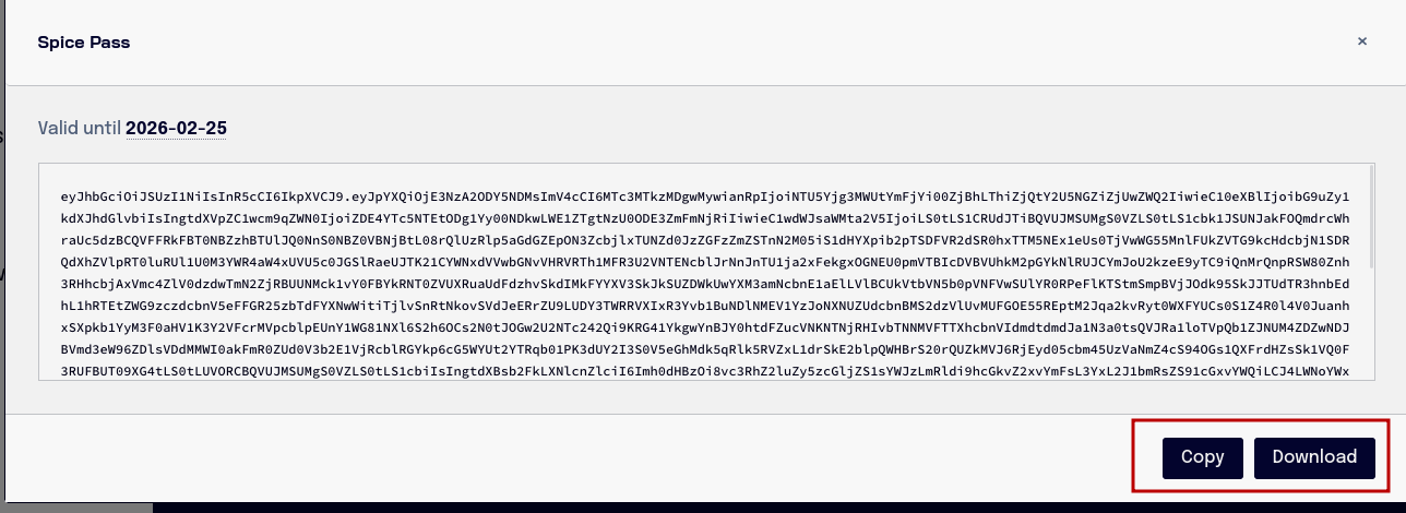 Copy or download Spice Pass token