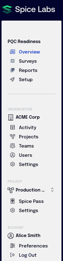 Left navigation showing Topographer, Organization, Project, and User sections