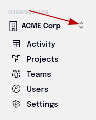 Organization picker showing the current organization