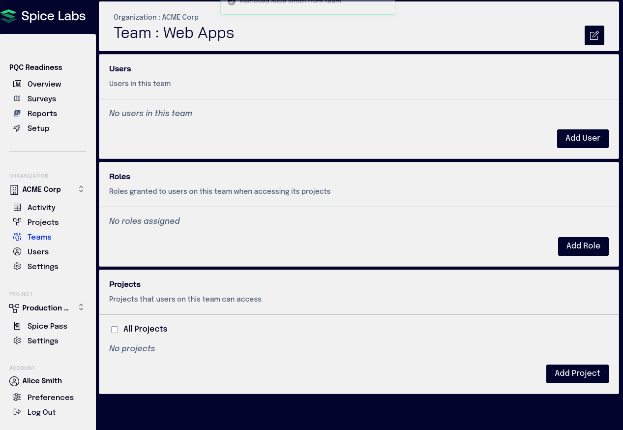 Teams list showing organization teams